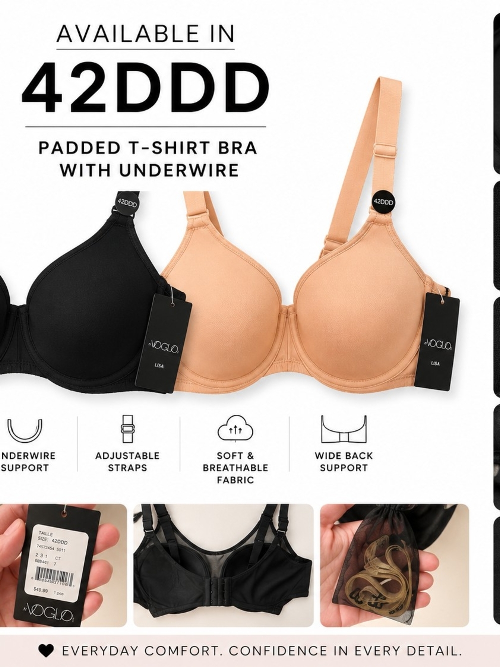 OGL Padded T-Shirt Bra in Peach and Black